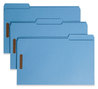 A Picture of product SMD-17040 Smead™ Top Tab Colored Fastener Folders 0.75" Expansion, 2 Fasteners, Legal Size, Blue Exterior, 50/Box