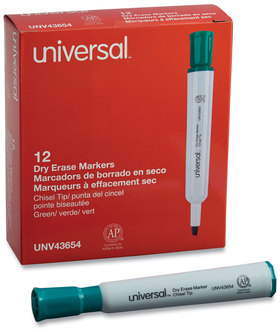 Universal™ Dry Erase Marker Broad Chisel Tip, Green, Dozen