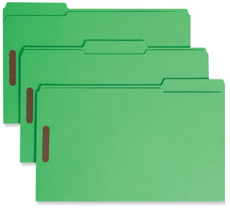 Smead™ Top Tab Colored Fastener Folders 0.75" Expansion, 2 Fasteners, Legal Size, Green Exterior, 50/Box