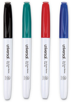 Universal™ Pen Style Dry Erase Marker Fine Bullet Tip, Assorted Colors, 4/Set