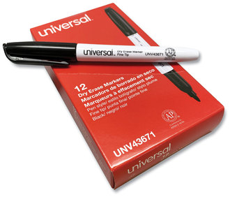 Universal™ Pen Style Dry Erase Marker Fine Bullet Tip, Black, Dozen
