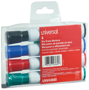 Universal™ Dry Erase Marker Medium Bullet Tip, Assorted Colors, 4/Set