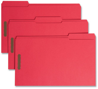 Smead™ Top Tab Colored Fastener Folders 0.75" Expansion, 2 Fasteners, Legal Size, Red Exterior, 50/Box