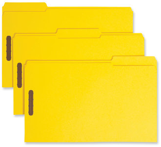 Smead™ Top Tab Colored Fastener Folders 0.75" Expansion, 2 Fasteners, Legal Size, Yellow Exterior, 50/Box