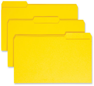 Smead™ Colored File Folders 1/3-Cut Tabs: Assorted, Legal Size, 0.75" Expansion, Yellow, 100/Box