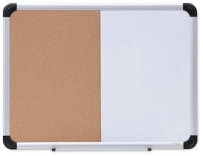Universal® Combination Dry Erase & Bulletin Board Cork/Dry Melamine, 24 x 18, Tan/White Surface, Gray/Black Aluminum/Plastic Frame