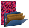 A Picture of product SMD-19035 Smead™ Six-Section Colored Pressboard Top Tab Classification Folders with SafeSHIELD® Coated Fasteners Six 2 Dividers, Legal Size, Dark Blue, 10/Box