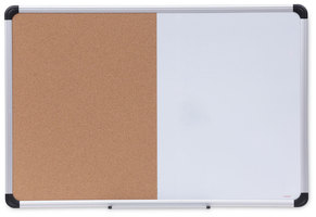 Universal® Combination Dry Erase & Bulletin Board Cork/Dry Melamine, 36 x 24, Tan/White Surface, Gray/Black Aluminum/Plastic Frame
