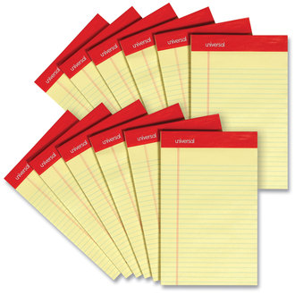 Universal® Perforated Ruled Writing Pads Narrow Rule, Red Headband, 50 Canary-Yellow 5 x 8 Sheets, Dozen