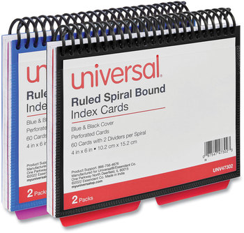 Universal® Spiral Bound Index Cards Ruled, 4 x 6, White, 120/Pack