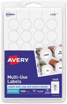 Avery® Removable Multi-Use Labels Inkjet/Laser Printers, 0.75" dia, White, 24/Sheet, 42 Sheets/Pack, (5408)