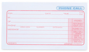 Universal® Wirebound Message Books Two-Part Carbonless, 5 x 2.75, 4 Forms/Sheet, 400 Forms Total