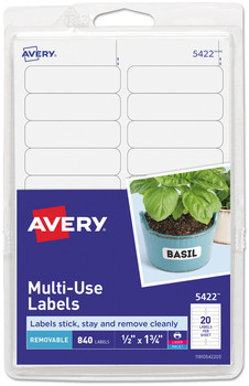 Avery® Removable Multi-Use Labels Inkjet/Laser Printers, 0.5 x 1.75, White, 20/Sheet, 42 Sheets/Pack, (5422)