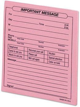 Universal® “Important Message” Pink Pads One-Part (No Copies), 4.25 x 5.5, 50 Forms/Pad, 12 Pads/Pack