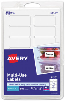 Avery® Removable Multi-Use Labels Inkjet/Laser Printers, 0.75 x 1.5, White, 14/Sheet, 36 Sheets/Pack, (5430)