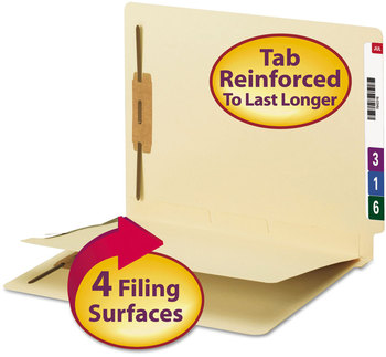 Smead™ Fastener Folder with Divider 0.75" Expansion, 1 4 Fasteners, Letter Size, Manila Exterior, 50/Box