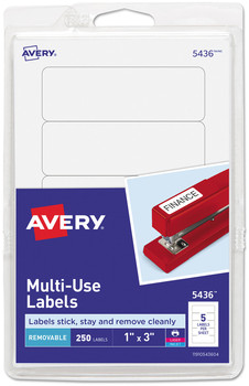 Avery® Removable Multi-Use Labels Inkjet/Laser Printers, 1 x 3, White, 5/Sheet, 50 Sheets/Pack, (5436)