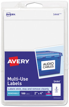 Avery® Removable Multi-Use Labels Inkjet/Laser Printers, 2 x 4, White, 2/Sheet, 50 Sheets/Pack, (5444)