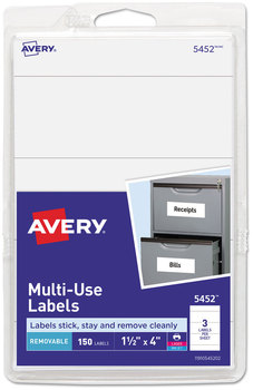 Avery® Removable Multi-Use Labels Inkjet/Laser Printers, 1.5 x 4, White, 3/Sheet, 50 Sheets/Pack, (5452)