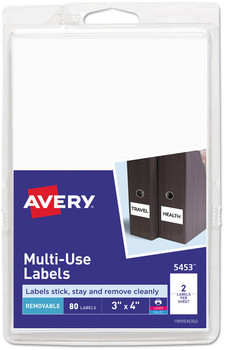 Avery® Removable Multi-Use Labels Inkjet/Laser Printers, 3 x 4, White, 2/Sheet, 40 Sheets/Pack, (5453)