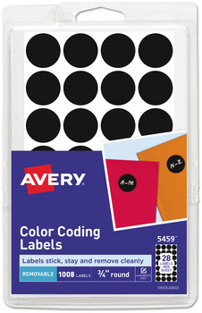 Avery® Handwrite Only Self-Adhesive Removable Round Color-Coding Labels 0.75" dia, Black, 28/Sheet, 36 Sheets/Pack, (5459)