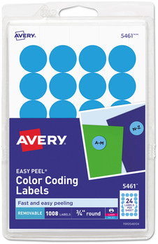 Avery® Printable Self-Adhesive Removable Color-Coding Labels 0.75" dia, Light Blue, 24/Sheet, 42 Sheets/Pack, (5461)