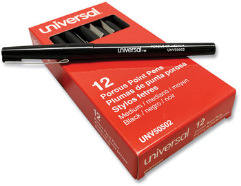 Universal™ Porous Tip Stick Pen Point Medium 0.7 mm, Black Ink, Barrel, Dozen