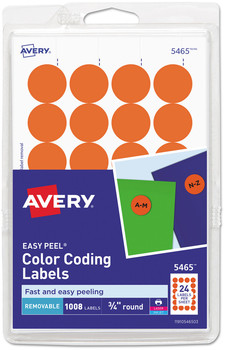 Avery® Printable Self-Adhesive Removable Color-Coding Labels 0.75" dia, Orange, 24/Sheet, 42 Sheets/Pack, (5465)