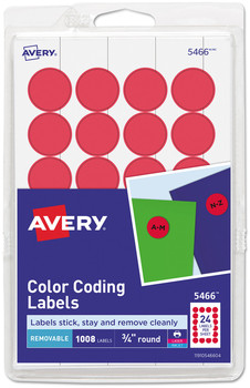 Avery® Printable Self-Adhesive Removable Color-Coding Labels 0.75" dia, Red, 24/Sheet, 42 Sheets/Pack, (5466)