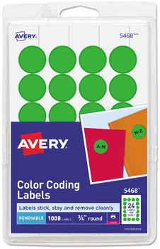 Avery® Printable Self-Adhesive Removable Color-Coding Labels 0.75" dia, Neon Green, 24/Sheet, 42 Sheets/Pack, (5468)