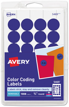 Avery® Printable Self-Adhesive Removable Color-Coding Labels 0.75" dia, Dark Blue, 24/Sheet, 42 Sheets/Pack, (5469)