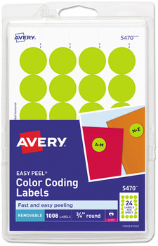 Avery® Printable Self-Adhesive Removable Color-Coding Labels 0.75" dia, Neon Yellow, 24/Sheet, 42 Sheets/Pack, (5470)