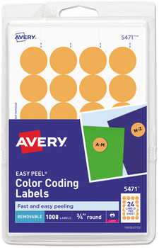 Avery® Printable Self-Adhesive Removable Color-Coding Labels 0.75" dia, Neon Orange, 24/Sheet, 42 Sheets/Pack, (5471)