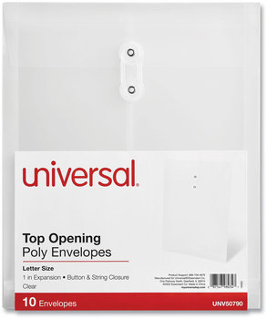 Universal® Top Opening Poly Envelopes 1.25" Expansion, Letter Size, Clear, 10/Pack