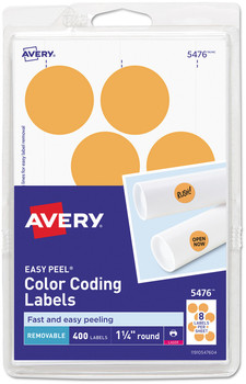 Avery® Printable Self-Adhesive Removable Color-Coding Labels 1.25" dia, Neon Orange, 8/Sheet, 50 Sheets/Pack, (5476)