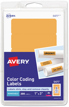 Avery® Printable Self-Adhesive Removable Color-Coding Labels 1 x 3, Neon Orange, 5/Sheet, 40 Sheets/Pack, (5477)