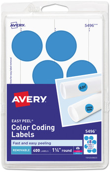 Avery® Printable Self-Adhesive Removable Color-Coding Labels 1.25" dia, Light Blue, 8/Sheet, 50 Sheets/Pack, (5496)