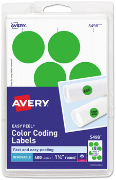 Avery® Printable Self-Adhesive Removable Color-Coding Labels 1.25" dia, Neon Green, 8/Sheet, 50 Sheets/Pack, (5498)