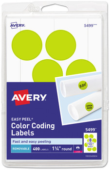 Avery® Printable Self-Adhesive Removable Color-Coding Labels 1.25" dia, Neon Yellow, 8/Sheet, 50 Sheets/Pack, (5499)