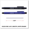 A Picture of product UNV-55106 Universal® Pen-Style Retractable Eraser For Pencil Marks, White Assorted Barrel Colors, 6/Pack