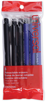 Universal® Pen-Style Retractable Eraser For Pencil Marks, White Assorted Barrel Colors, 6/Pack
