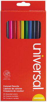 Universal™ Woodcase Colored Pencils 3 mm, Assorted Lead and Barrel Colors, 24/Pack