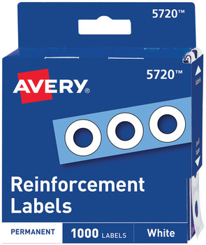 Avery® Binder Hole Reinforcements in Dispenser Pack 0.25" Dia, White, 1,000/Pack, (5720)
