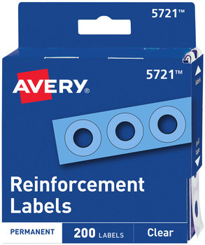 Avery® Binder Hole Reinforcements in Dispenser Pack 0.25" Dia, Clear, 200/Pack, (5721)