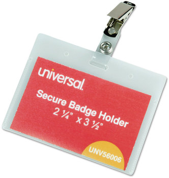 Universal® Clear Badge Holders With Inserts Deluxe Holder w/Garment-Safe Clips, 2.25 x 3.5, White Insert, 50/Box