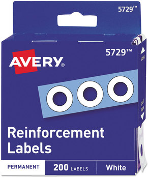 Avery® Binder Hole Reinforcements in Dispenser Pack 0.25" Dia, White, 200/Pack, (5729)