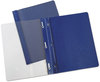 A Picture of product UNV-56138 Universal® Clear Front Report Cover with Fasteners Covers Three-Prong Fastener, 0.5" Capacity, 8.5 x 11, Clear/Dark Blue, 25/Box