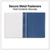 A Picture of product UNV-56138 Universal® Clear Front Report Cover with Fasteners Covers Three-Prong Fastener, 0.5" Capacity, 8.5 x 11, Clear/Dark Blue, 25/Box