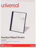 A Picture of product UNV-56138 Universal® Clear Front Report Cover with Fasteners Covers Three-Prong Fastener, 0.5" Capacity, 8.5 x 11, Clear/Dark Blue, 25/Box