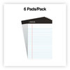 A Picture of product UNV-56300 Universal® Premium Ruled Writing Pads with Heavy Duty Back Heavy-Duty Narrow Rule, Black Headband, 50 White 5 x 8 Sheets, 6/Pack